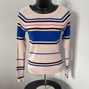 Express Ribbed Sweater with Pink and Blue Stripes